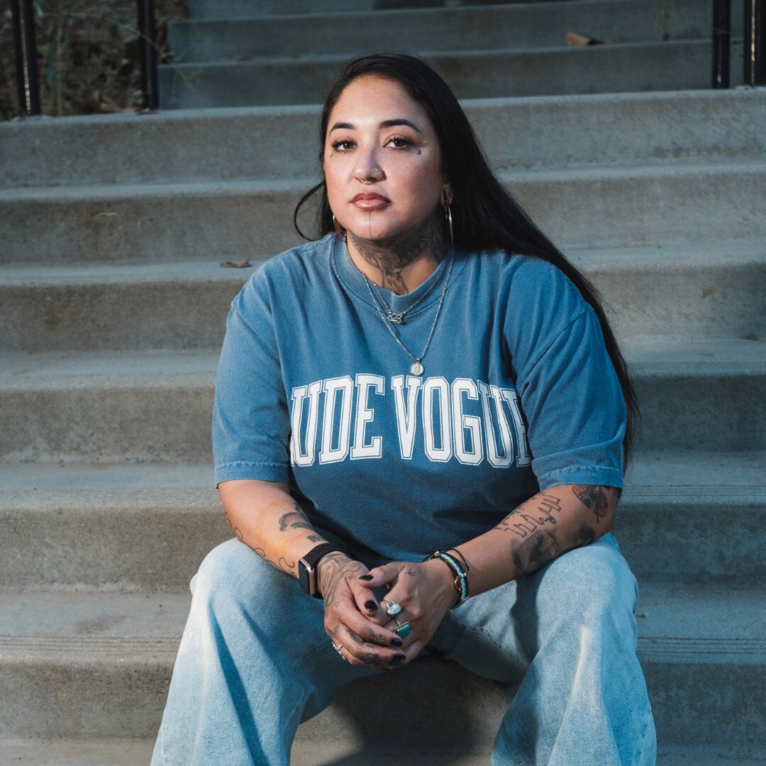 COLLEGIATE TEE - VINTAGE BLUE T Shirts Rude Vogue