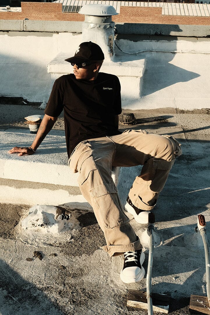 RUDIMENTARY LOGO T-SHIRT - BLACK / CREAM T Shirts Rude Vogue