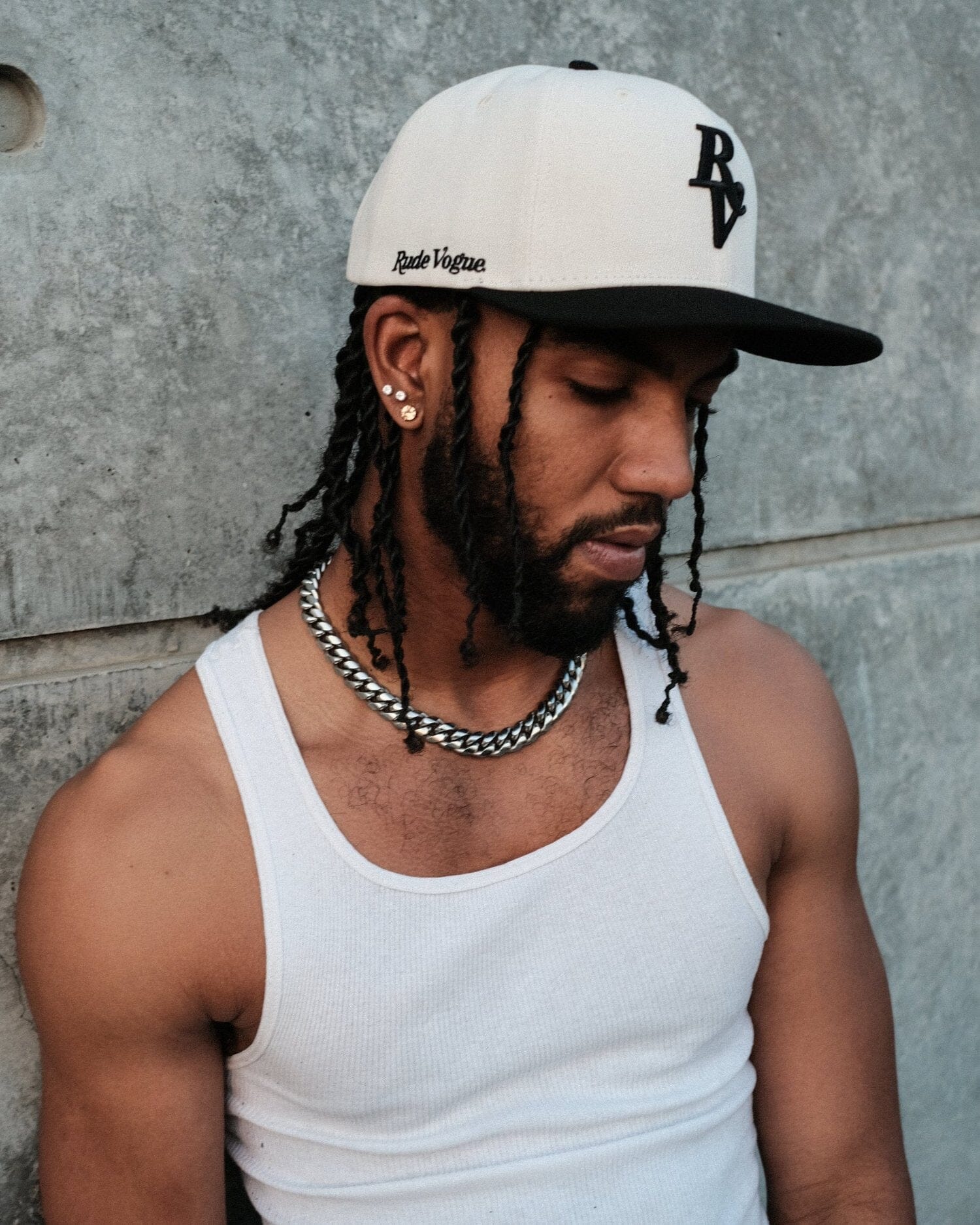 RV MONOGRAM LOGO SNAPBACK - IVORY / BLACK Hats Rude Vogue