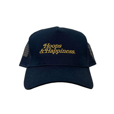 HOOPS & HAPPINESS MESH TRUCKER CAP - NAVY/ATHLETIC GOLD Hats RUDE VOGUE